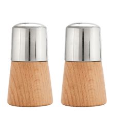 SALT & PEPPER SET 18/8 TOP W/WOOD BASE