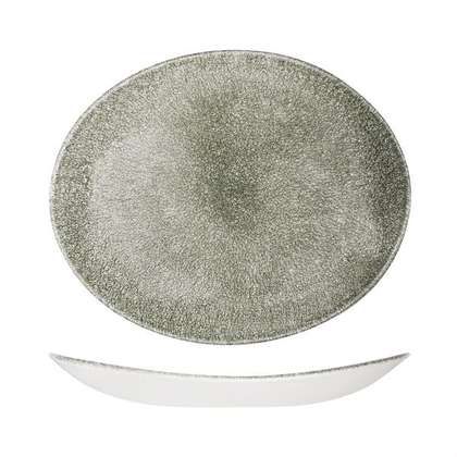 PLATE OVAL BLUE 270X229MM, C/HILL RAKU