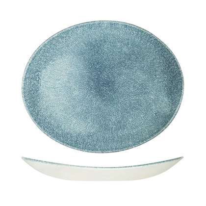 PLATE OVAL BLUE 317X255MM, C/HILL RAKU