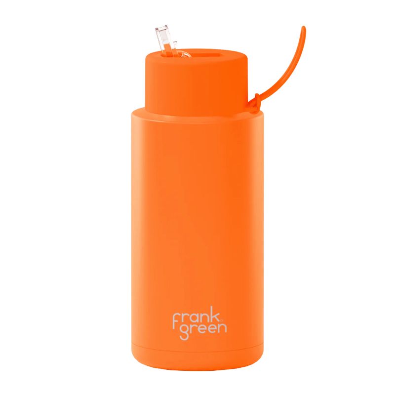 BOTTLE W/STRAW NEON ORANGE 1L, F/GREEN