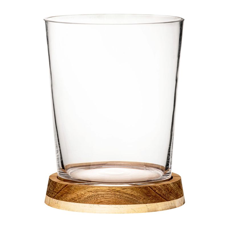 ICE BUCKET GLASS WITH WOODEN BASE HARVEY