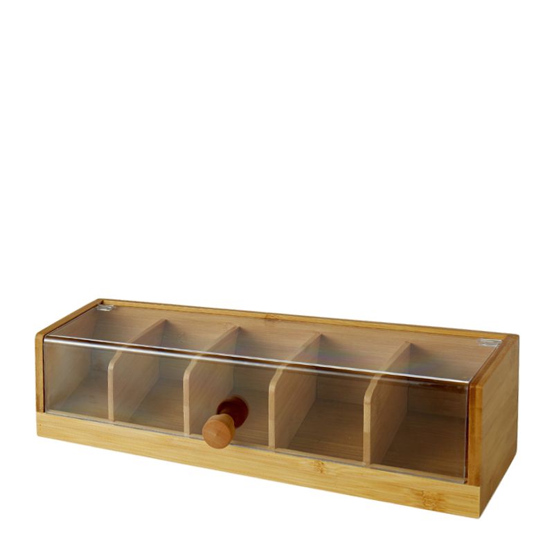 TEA BOX BAMBOO 36X13X10CM, LEAF & BEAN