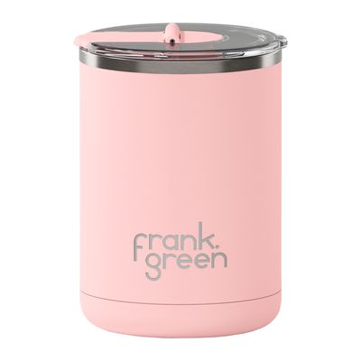 CUP REUSABLE CERAMIC HINGE LID BLUSH 12OZ, F/GREEN
