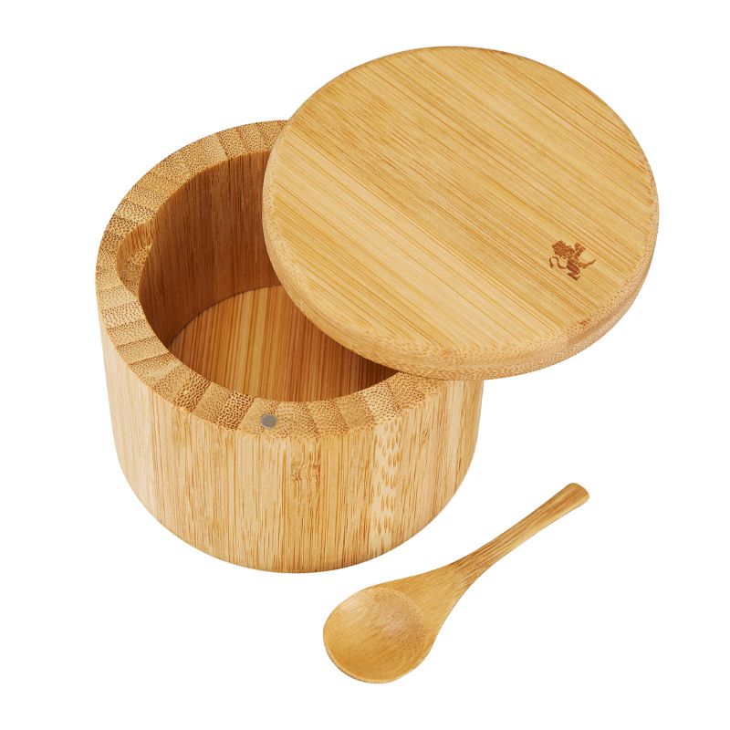 SALT BOX RND BAMBOO W SPOON