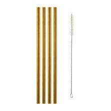 STRAWS S/S GOLD W/BRUSH 4PC, M&W