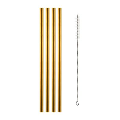 STRAWS S/S GOLD W/BRUSH 4PC, M&W