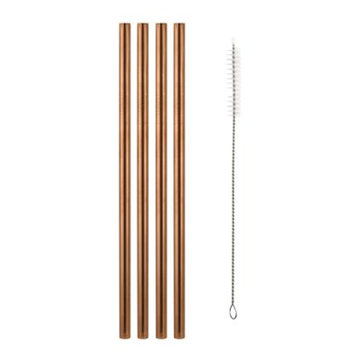 STRAWS S/S ROSE GOLD W/BRUSH 4PC, M&W