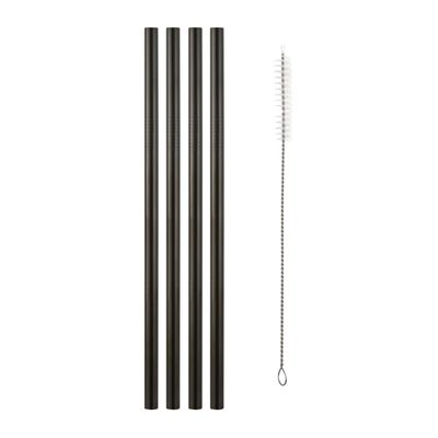 STRAWS S/S BLACK W/BRUSH 4PC, M&W