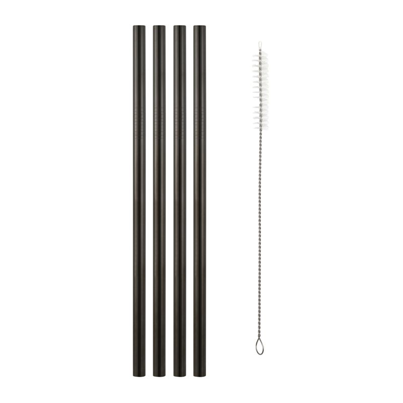 STRAWS S/S BLACK W/BRUSH 4PC, M&W