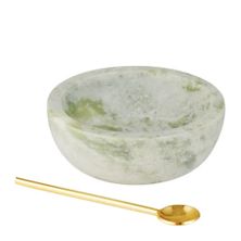 MARBLE BOWL W GOLD SPOON 2PCE 10X4CM GREEN