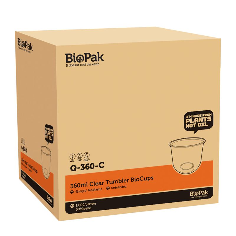 TUMBLER UNBRANDED 360ML, BIOPAK 1000CTN