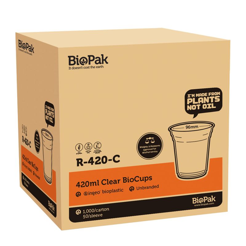 CUP CLEAR UNBRANDED 420ML, BIOPAK 1000CTN