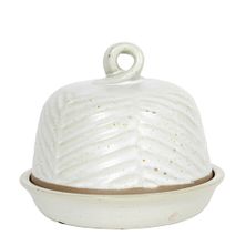 BUTTER DISH ROUND STONE 15.5X12.8CM TAUPE