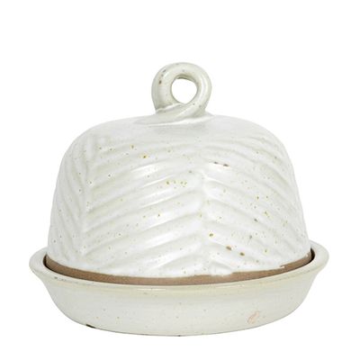 BUTTER DISH ROUND STONE 15.5X12.8CM TAUPE