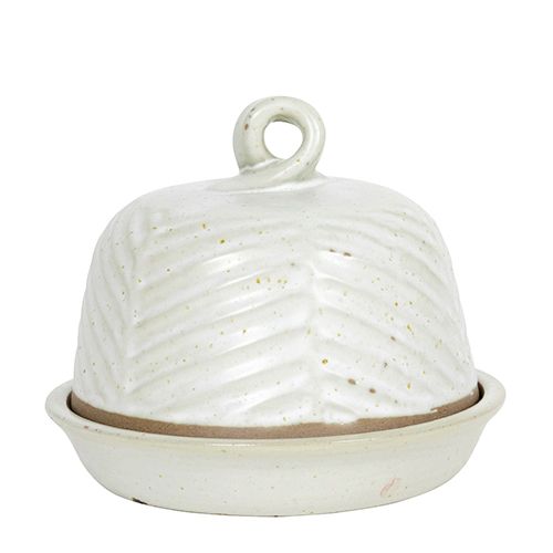 BUTTER DISH ROUND STONE 15.5X12.8CM TAUPE