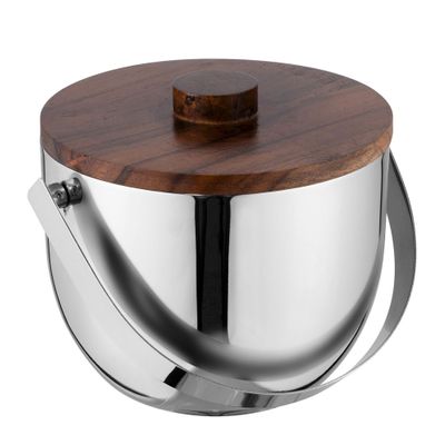 ICE BUCKET DBL WALL SS/TIMBER LID, AVANTI