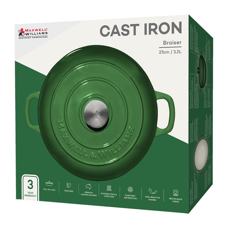 CASSEROLE RND SHALLOW GREEN 27CM/3.3LT MW