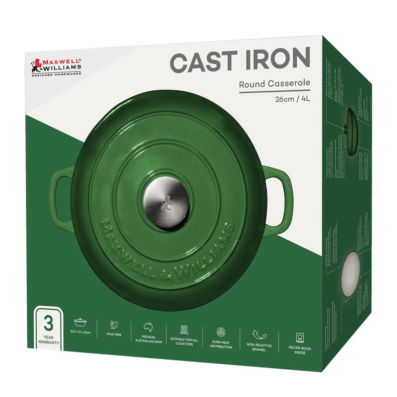 CASSEROLE RND GREEN 26CM/4LT MW