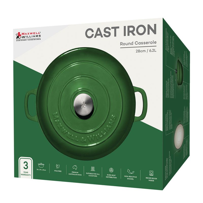CASSEROLE RND GREEN 28CM/6.2LT MW