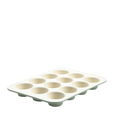 MUFFIN TRAY 12-CUP CREAM, GREENPAN