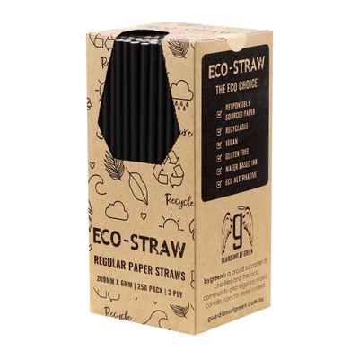 PAPER STRAW BLACK 205MM, AUSTRAW