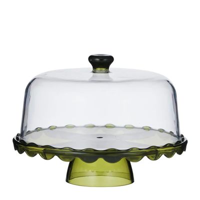 CAKE STAND W/DOME ACRYLIC GREEN 30CM, CIBO