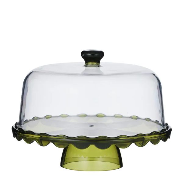 CAKE STAND W/DOME ACRYLIC GREEN 30CM, CIBO