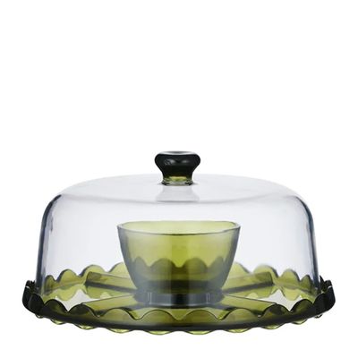 CAKE STAND W/DOME ACRYLIC GREEN 30CM, CIBO