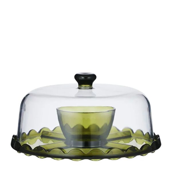 CAKE STAND W/DOME ACRYLIC GREEN 30CM, CIBO