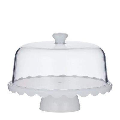 CAKE STAND W/DOME ACRYLIC WHITE 30CM, CIBO
