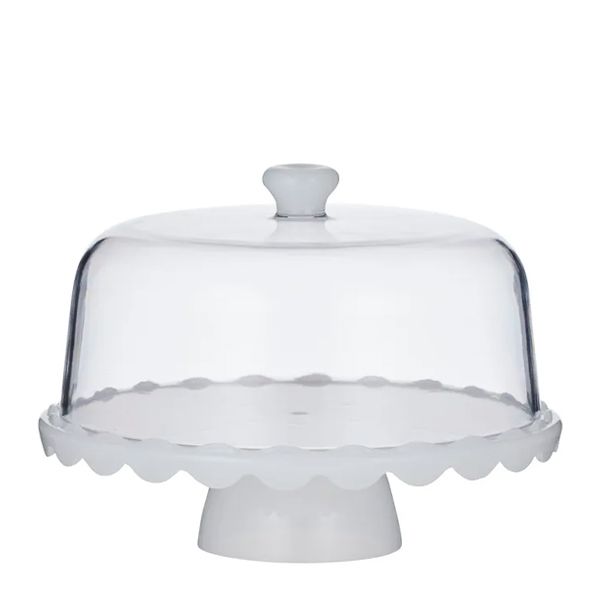 CAKE STAND W/DOME ACRYLIC WHITE 30CM, CIBO