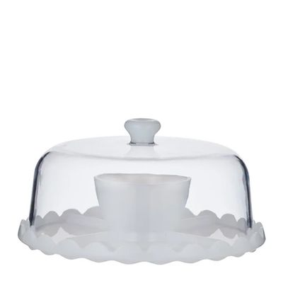 CAKE STAND W/DOME ACRYLIC WHITE 30CM, CIBO