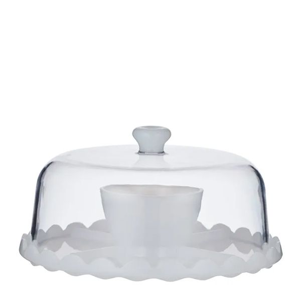 CAKE STAND W/DOME ACRYLIC WHITE 30CM, CIBO