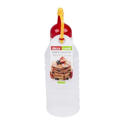 BOTTLE SAUCE RED/YLW LID 500ML DECOR