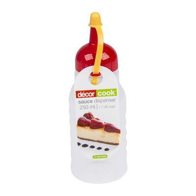 BOTTLE SAUCE RED/YLW LID 250ML DECOR