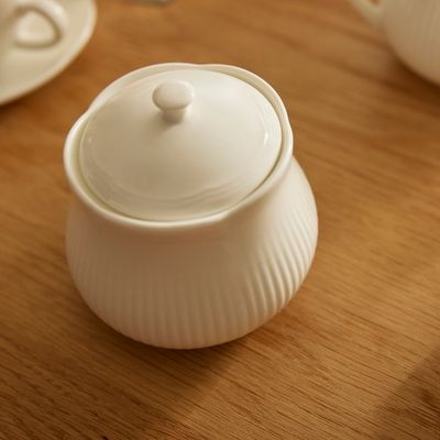 BOWL SUGAR W/LID, WHITE ROCOCO