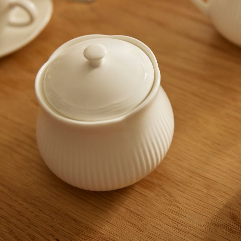 BOWL SUGAR W/LID, WHITE ROCOCO