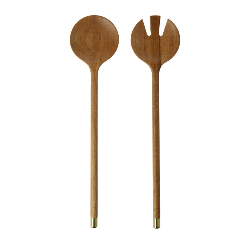 SALAD SERVERS SET-2 ACACIA/BRASS, D&W