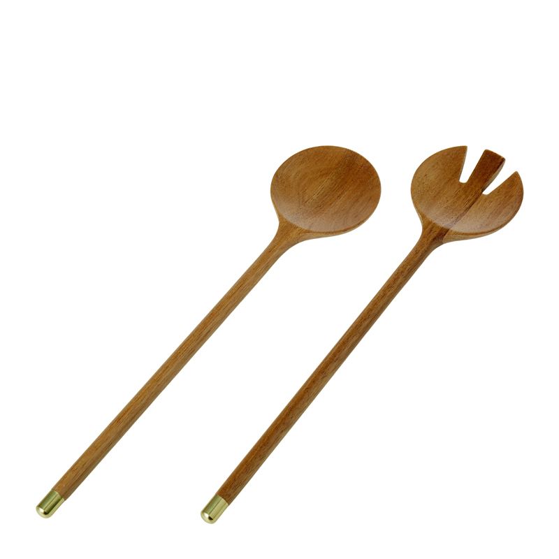 SALAD SERVERS SET-2 ACACIA/BRASS, D&W