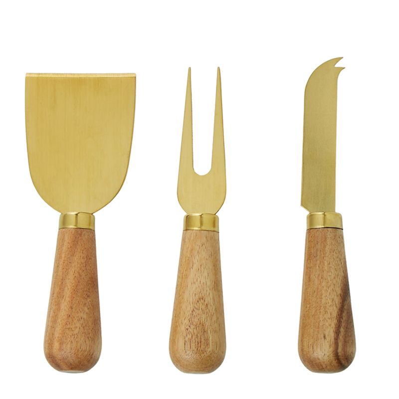 CHEESE KNIVES SET-3 ACACIA/BRASS, D&W