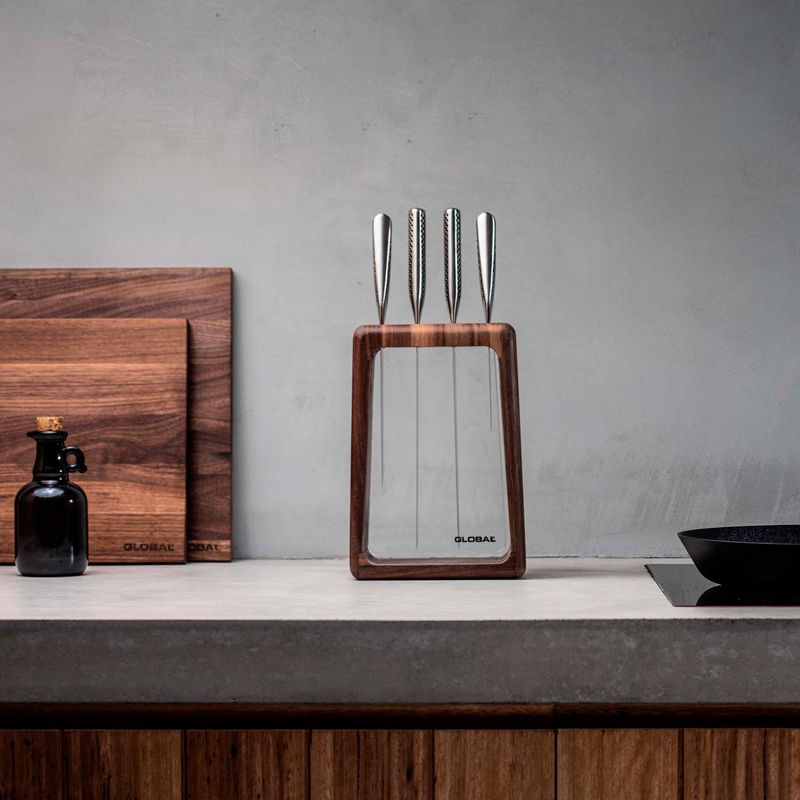 KNIFE BLOCK 5PCE WALNUT HASHIRA, GLOBAL