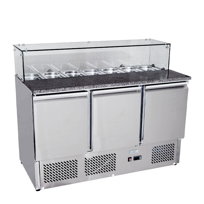 FRIDGE 3 DOORS PIZZATABLE SALADETTE 1365MM, ATOSA