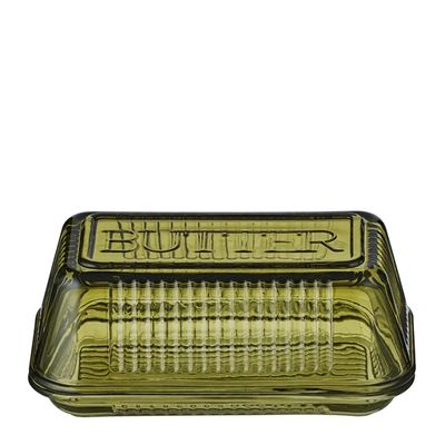 BUTTER DISH GLASS GREEN 17X10CM, LIA