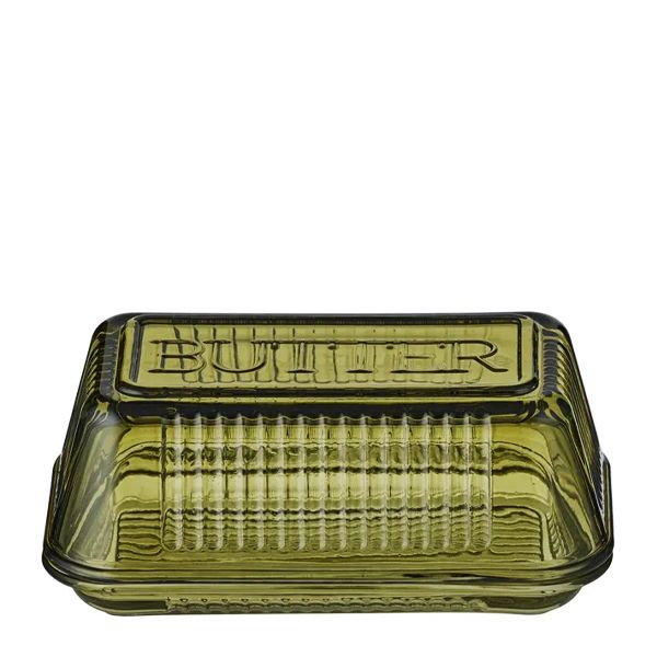 BUTTER DISH GLASS GREEN 17X10CM, LIA