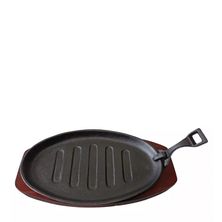 SIZZLER W/WOOD BASE FLAT 29X18CM C/IRON