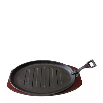 SIZZLER W/WOOD BASE FLAT 29X18CM C/IRON