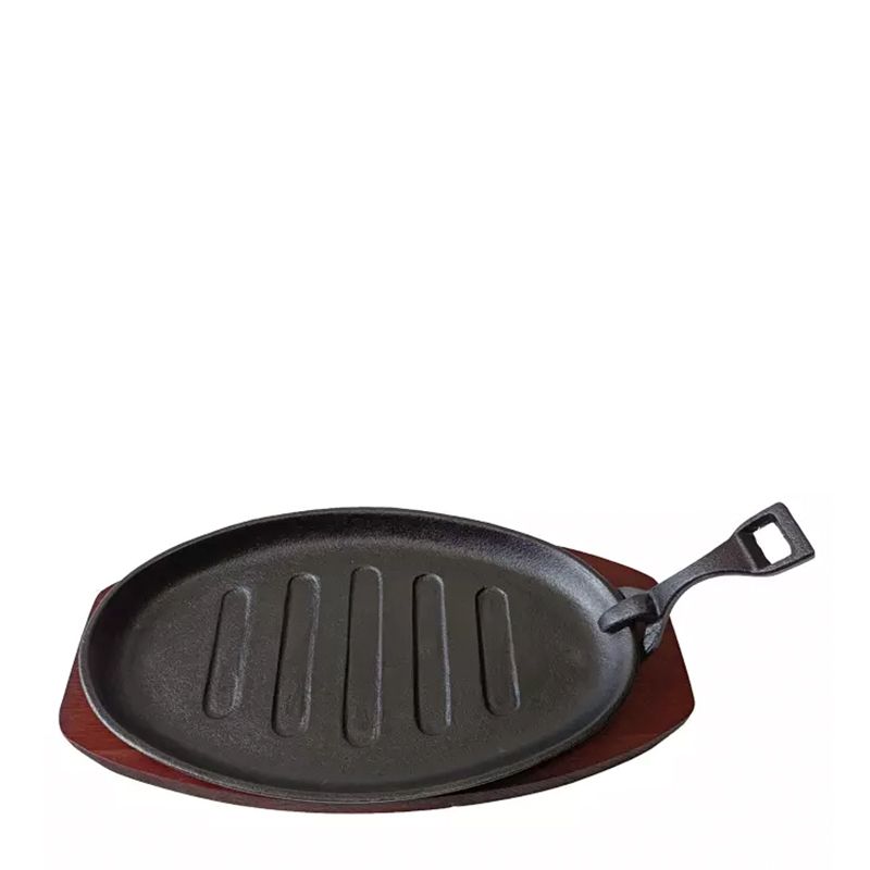 SIZZLER W/WOOD BASE FLAT 29X18CM C/IRON