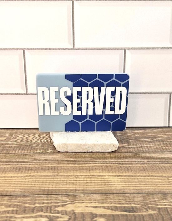 RESERVED SIGN RECT PALE BLUE 50X75MM