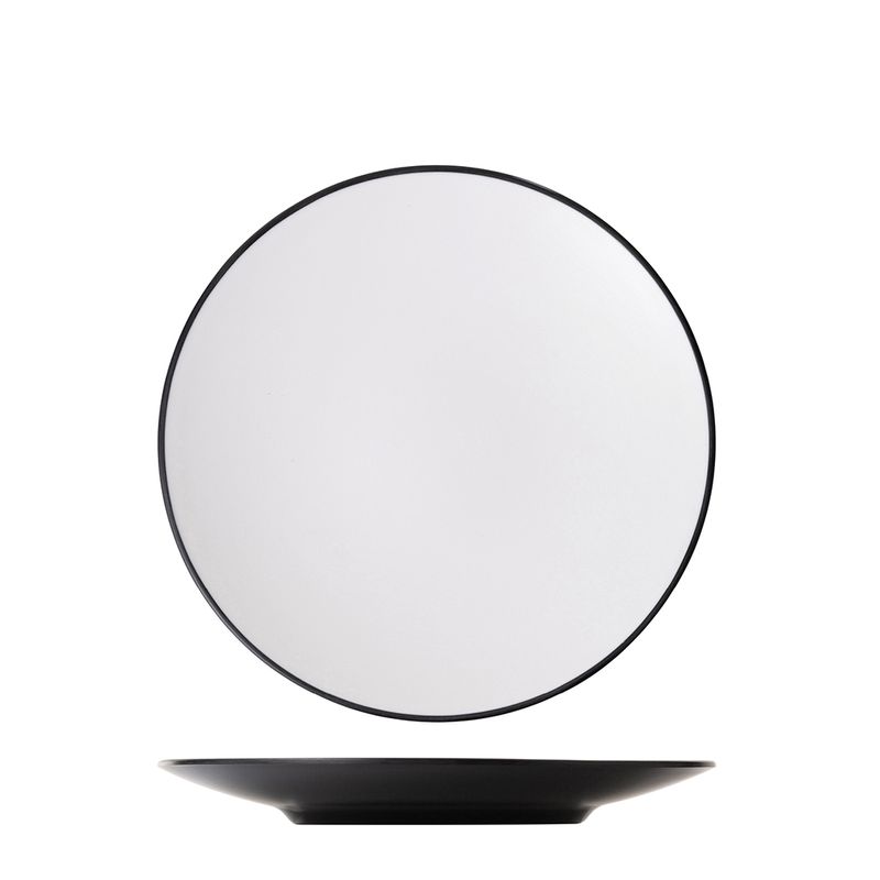 PLATE RND WHT/BLK 25CM MELAMINE COUCOU
