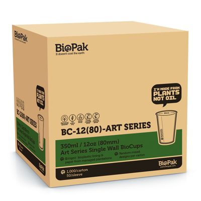 CUP SINGLE WALL 12OZ (80MM) ART SERIES, BIOPAK